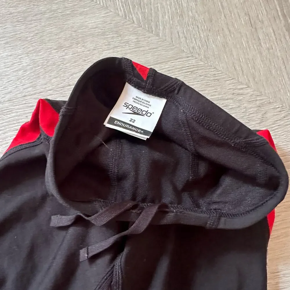 Speedo Black Red Gray Swim Jammers Shorts Swimsuit Racing Suit Boys 22 Endurance